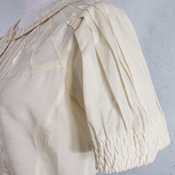 Halogen Silk Cotton Cream Pleated Blouse, Small - Picture 5 of 11